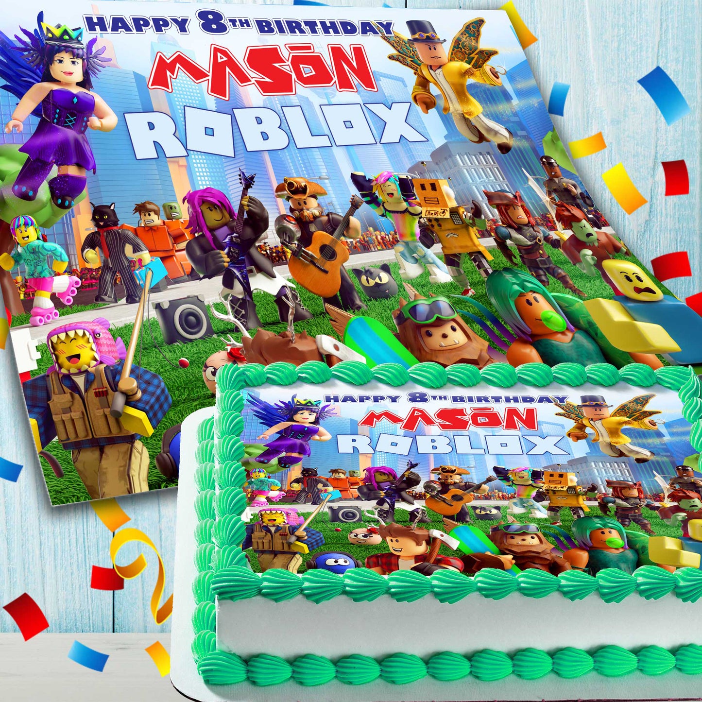 Roblox Birthday Cake Topper – Personalized Edible Image – Custom Gamer Party Decoration – Wafer Paper, Sugar Sheet, Chocotransfer