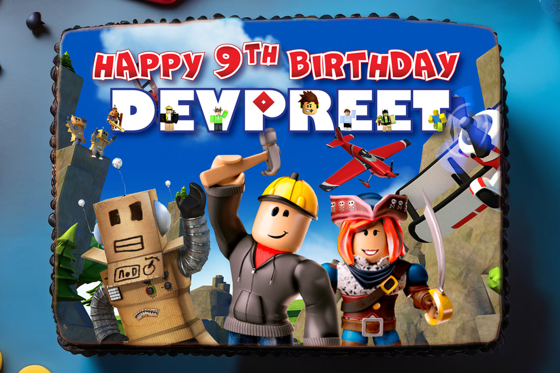 Roblox Birthday Themed Edible Cake Topper - Rectangular Design - Wafer Paper, Sugar Sheet, Chocotransfer