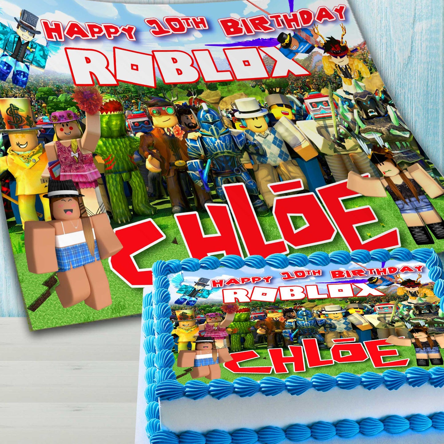 Roblox Birthday Themed Edible Cake Topper β Rectangular Design β Wafer Paper, Sugar Sheet, Chocotransfer