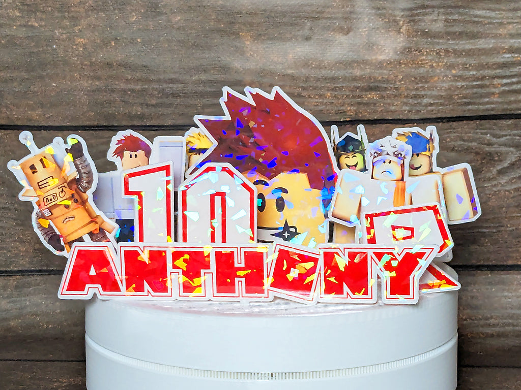 Set of 10 Personalized Roblox Cake Toppers with Name and Age - A Must-Have for Your Roblox-Themed Celebration