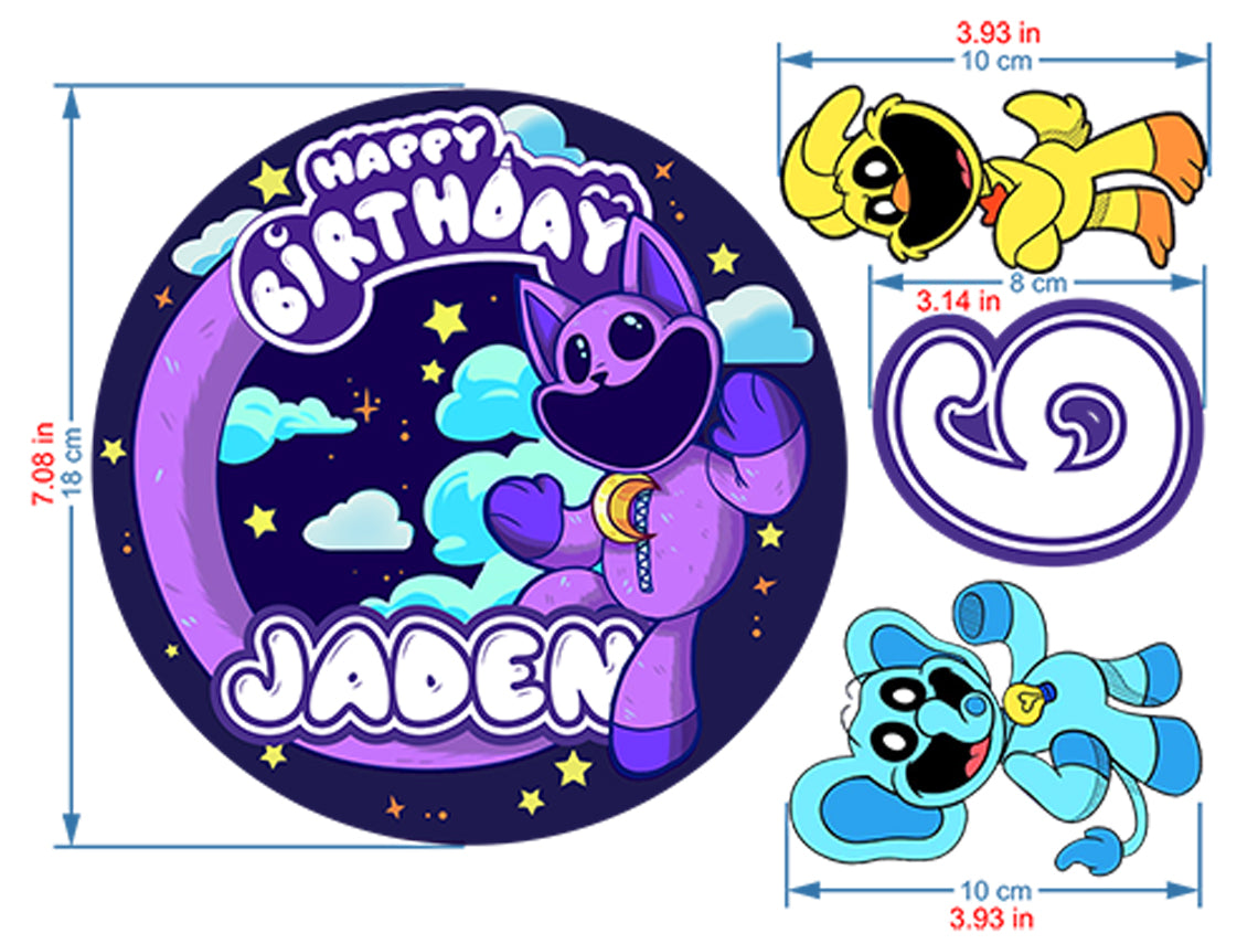Set of 4 CatNap Edible Cake Toppers - Precut on Wafer Paper, Sugar Sheet, or without cutting Chocotransfer