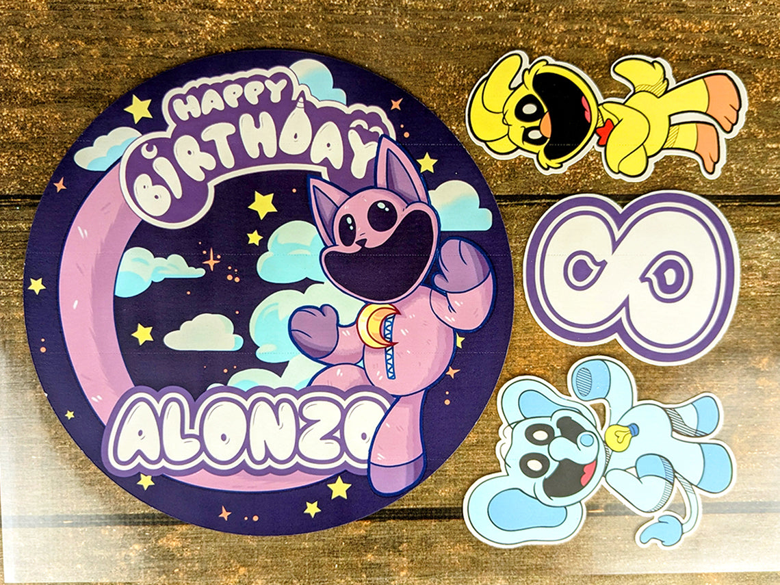 Set of 4 CatNap Edible Cake Toppers - Precut on Wafer Paper, Sugar Sheet, or without cutting Chocotransfer
