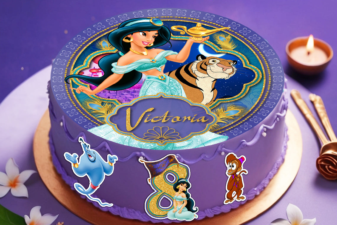 Set of 4 Eastern Princess Jasmine Edible Cake Toppers - Precut on Wafer Paper, Sugar Sheet, or Chocotransfer without Cutting