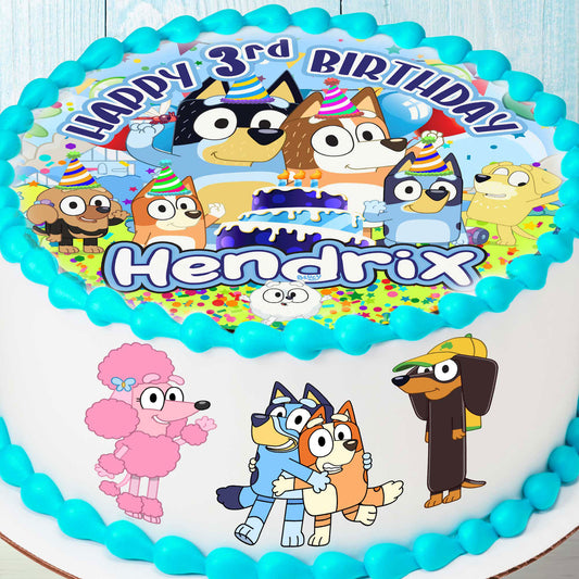 Set of 4 Bluey Cake Toppers - Edible, Precut on Wafer Paper, Sugar Sheet, or without cutting Chocotransfer