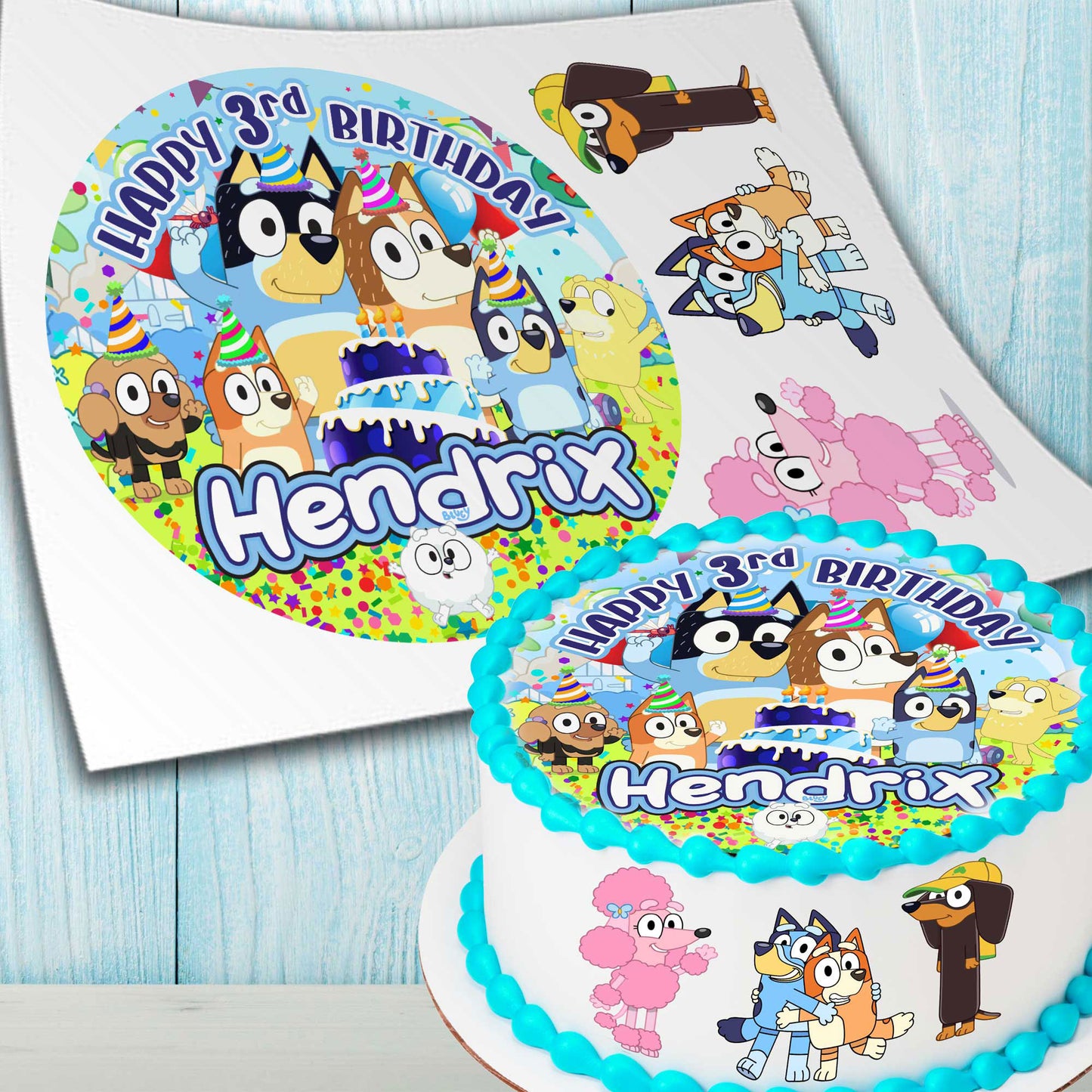 Set of 4 Bluey Cake Toppers - Edible, Precut on Wafer Paper, Sugar Sheet, or without cutting Chocotransfer