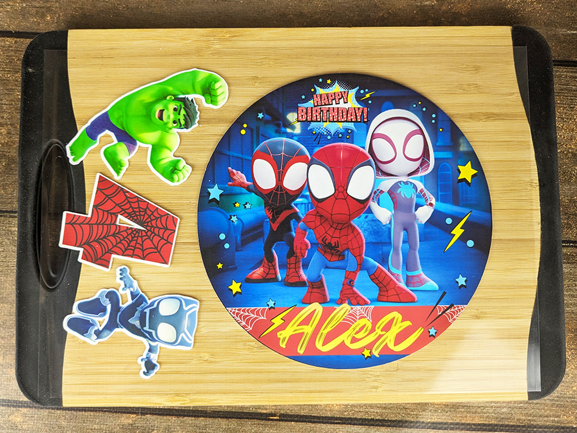 Set of 4 Spidey Edible Cake Toppers - Precut on Wafer Paper, Sugar Sheet, or without cutting Chocotransfer