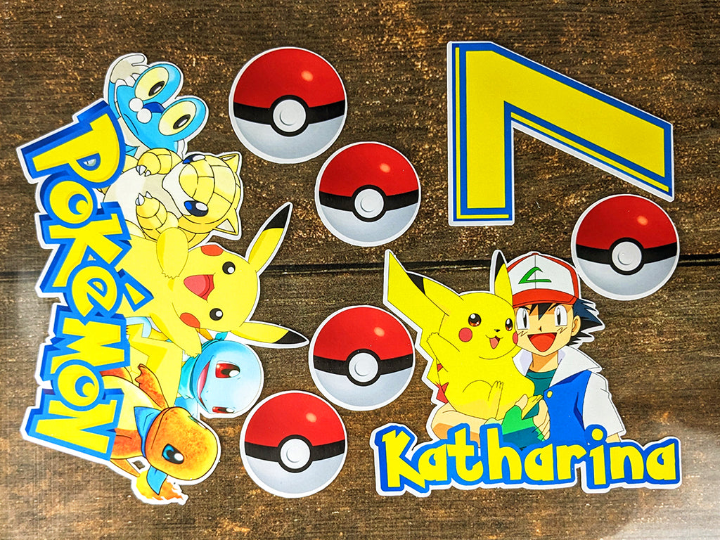 Set of 7 Pokemon Edible Cake Toppers - Precut on Wafer Paper, Sugar Sheet, or without cutting Chocotransfer