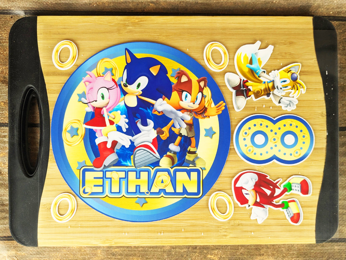 Set of 8 Sonic Edible Cake Toppers - Precut on Wafer Paper, Sugar Sheet, or without cutting Chocotransfer