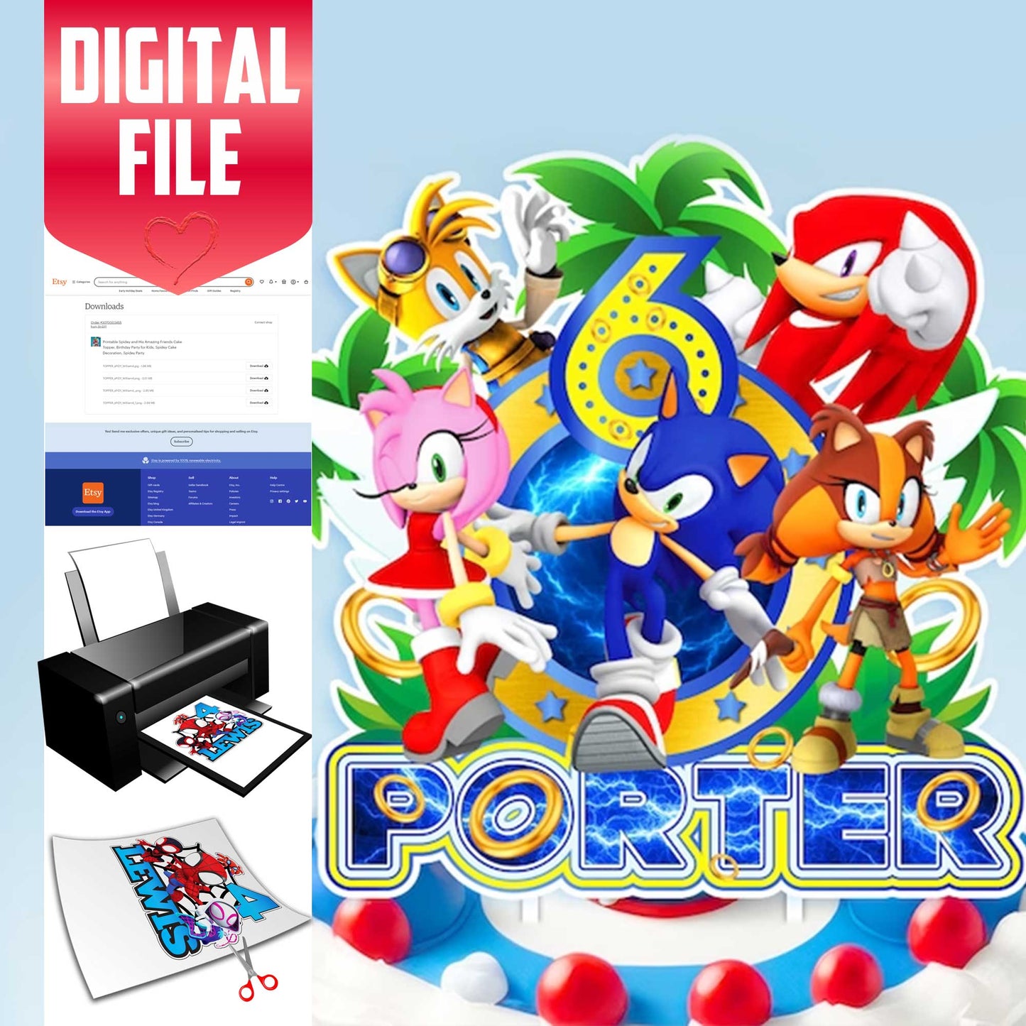 Customized 3D Printed Sonic Cake Topper - Perfect for Celebrating Sonic-Inspired Birthdays and Parties!