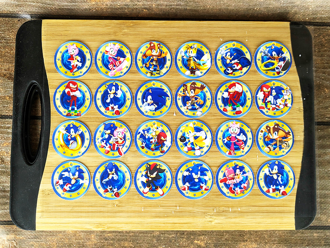 Sonic and Friends Cupcake Toppers - 24 Pre-Cut Pieces on Wafer Paper, Sugar Sheet, or without cutting Chocotransfer