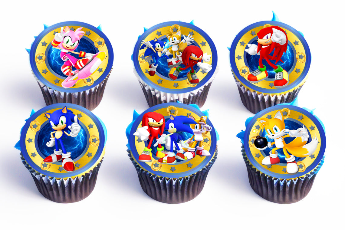 Sonic and Friends Cupcake Toppers - 24 Pre-Cut Pieces on Wafer Paper, Sugar Sheet, or without cutting Chocotransfer