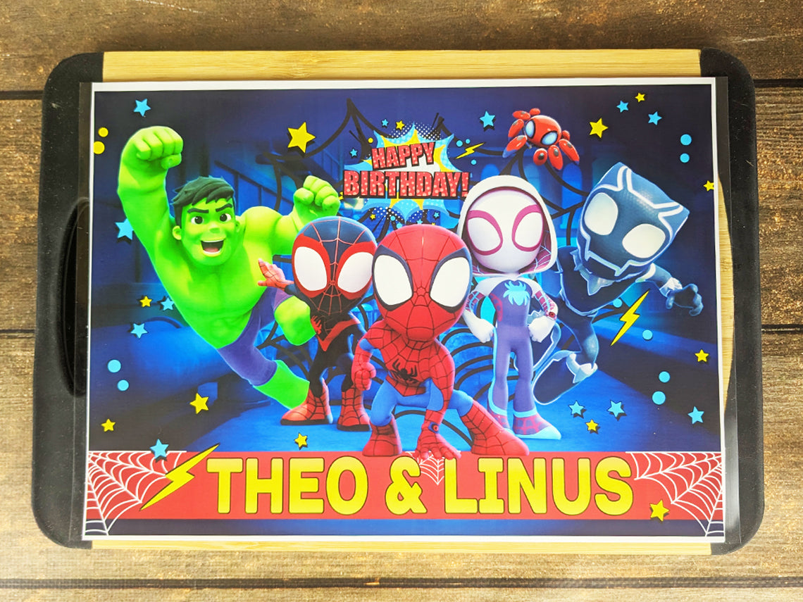 Spidey Birthday Themed Edible Cake Topper - Rectangular Design - Wafer Paper, Sugar Sheet, Chocotransfer