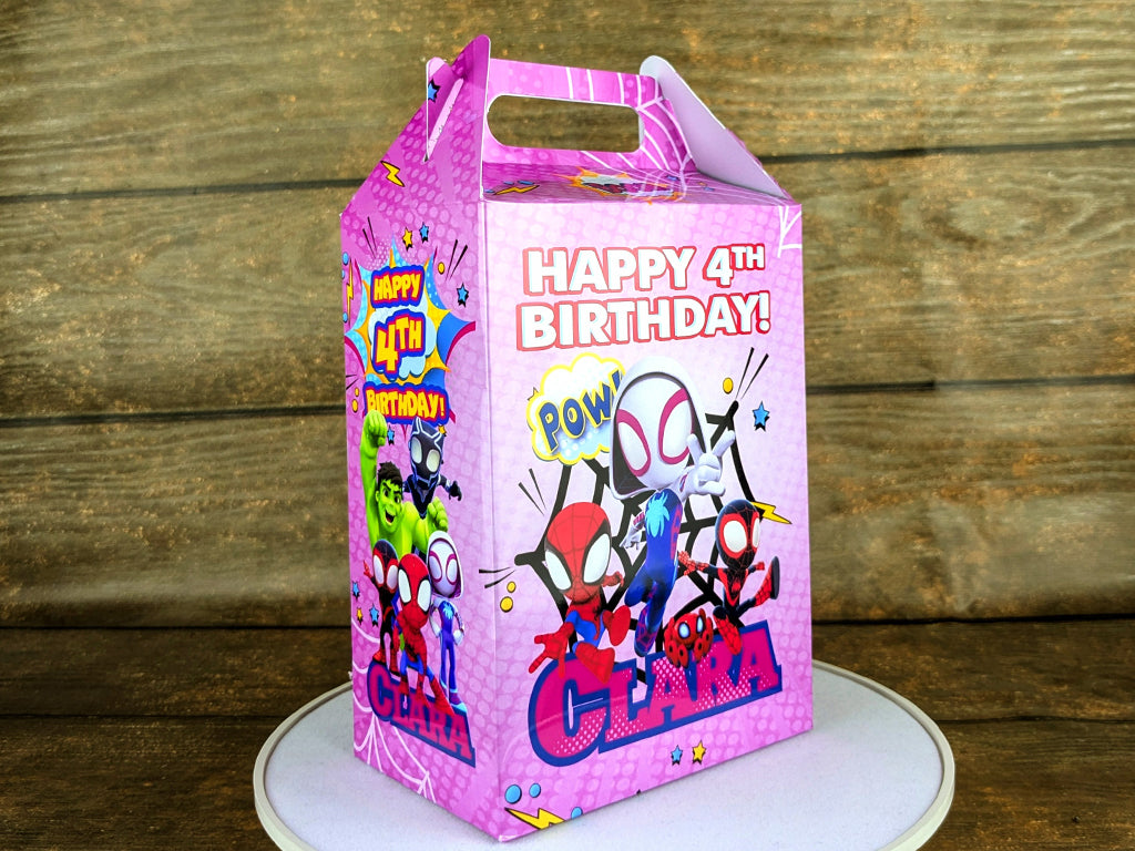 Spidey Themed Gable Box for Girls: Personalized Meal Box for Burger & Fries Party Favors! Perfect for Birthdays, Weddings, and More!