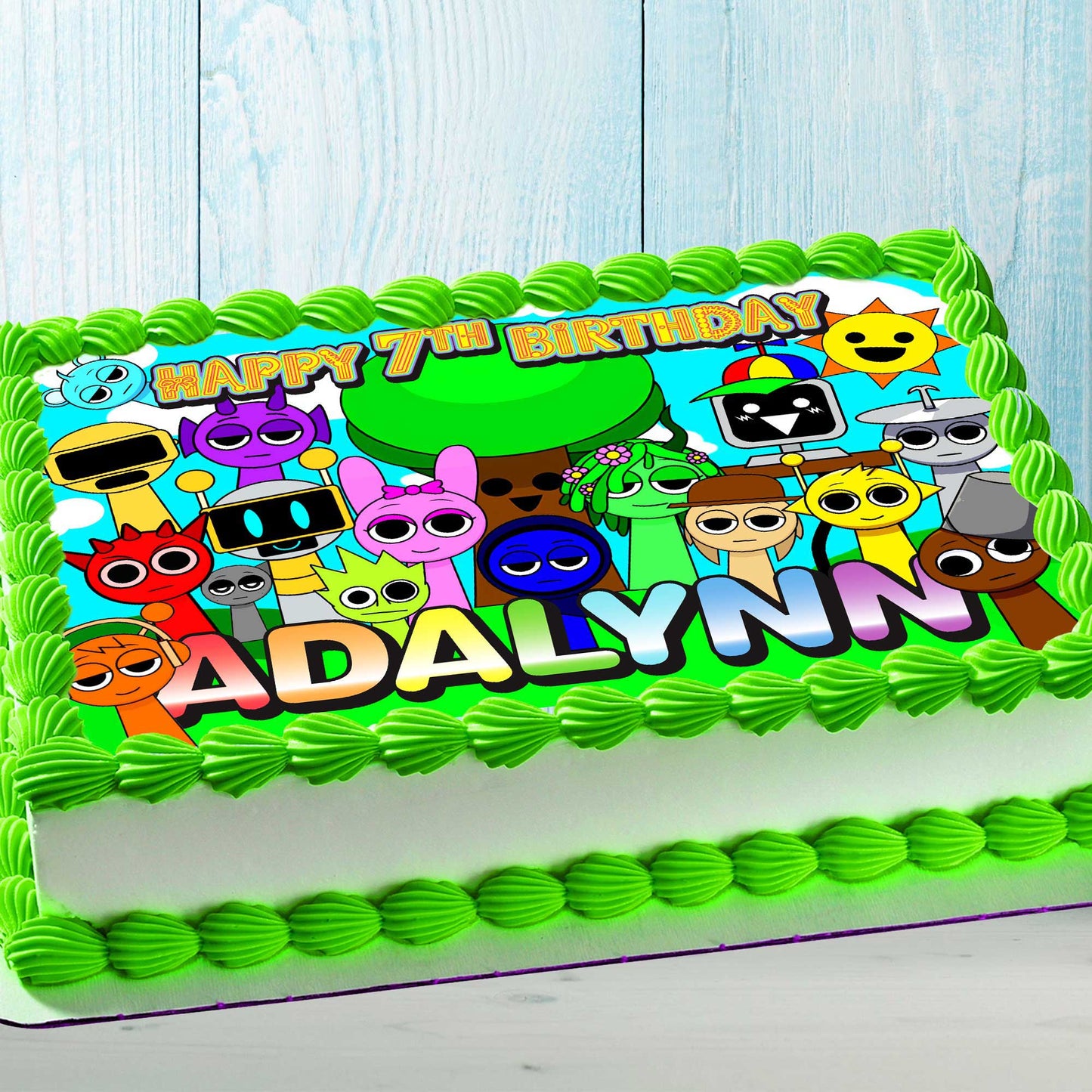 Sprunki Kids Birthday Edible Cake Topper – Rectangular Design – Wafer Paper, Sugar Sheet, Chocotransfer