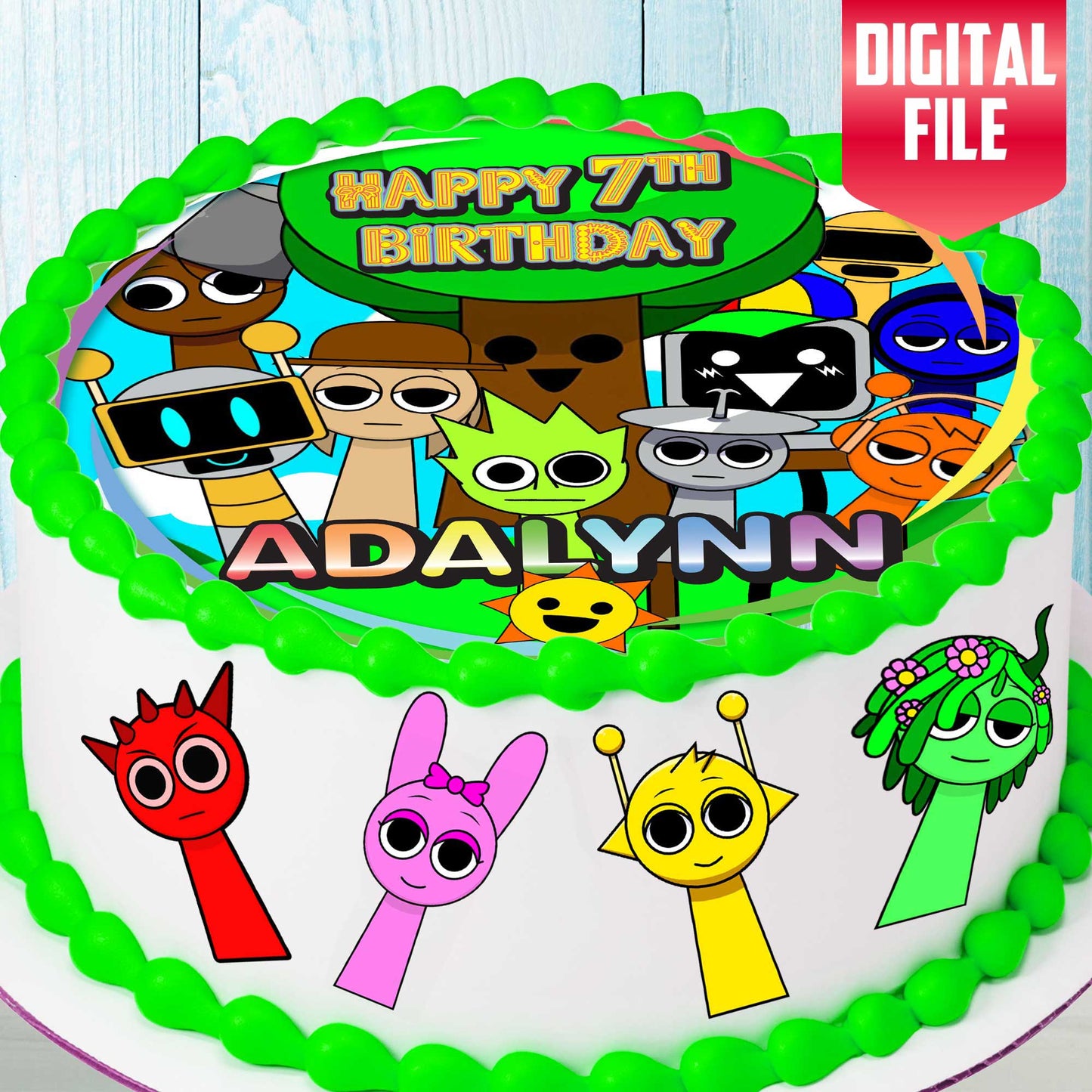 Set of 5 Sprunki Kids Cake Toppers β Edible, Precut on Wafer Paper, Sugar Sheet, or Uncut Chocotransfer