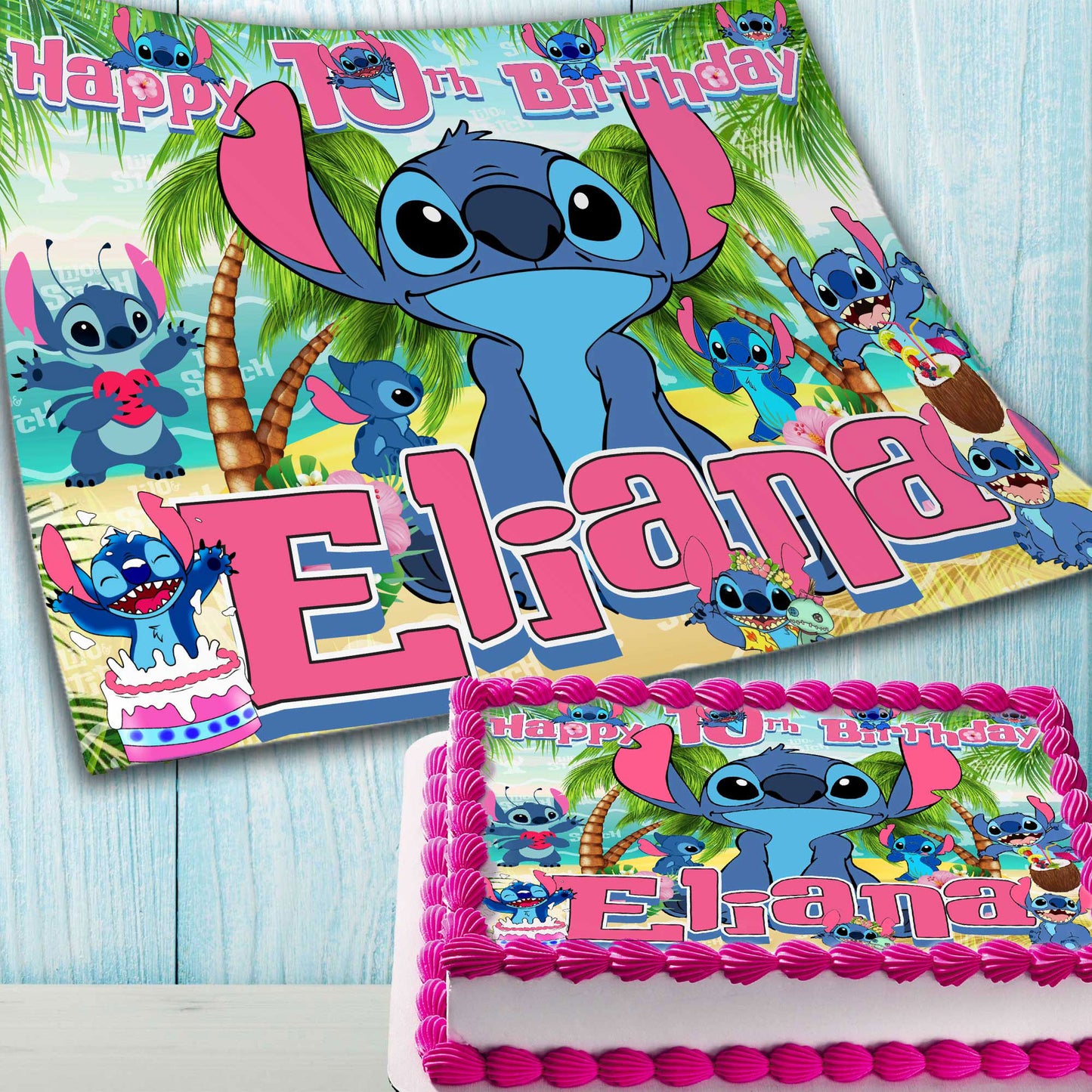 Stitch Birthday Cake Topper β Edible Image for Kids Party β Blue Alien Theme β Wafer, Sugar Sheet, Chocotransfer