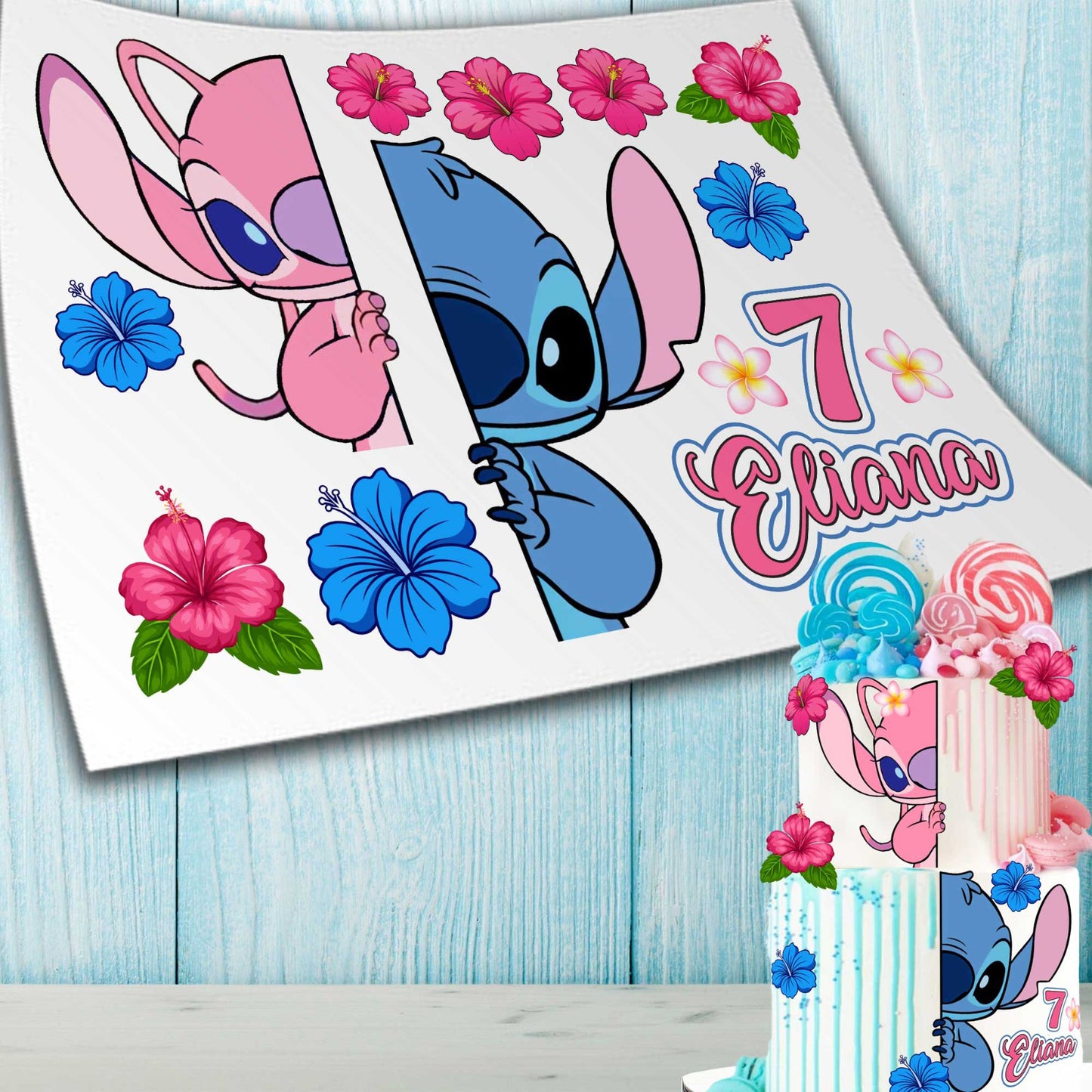 Stitch & Angel Edible Cake Toppers – Set of 14 Precut Wafer, Sugar Sheet or Chocotransfer Decorations