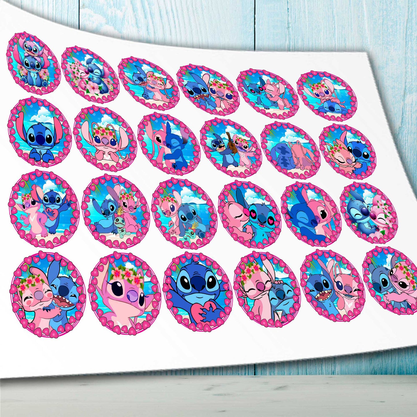 Stitch and Angel Cupcake Toppers β Precut Edible Wafer, Sugar Sheet or Chocotransfer