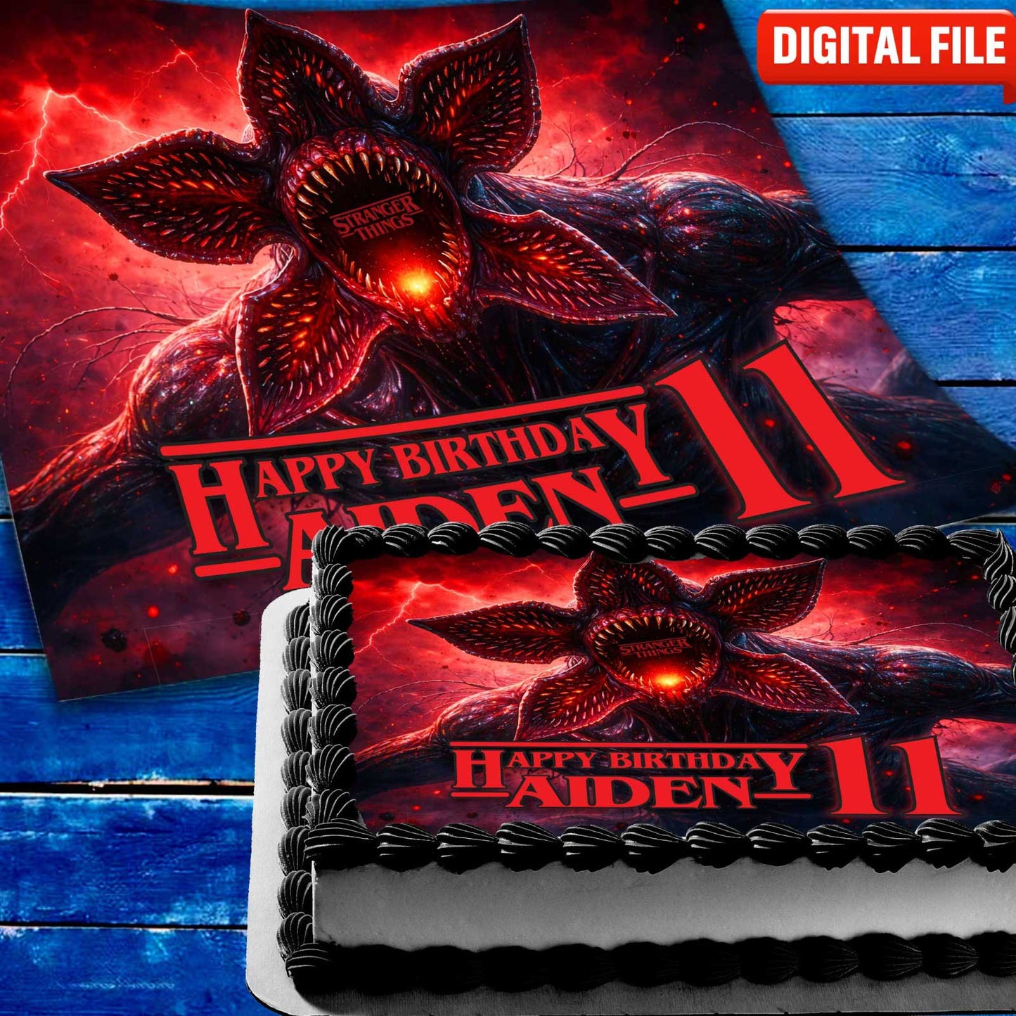 Stranger Things Demogorgon Birthday cake topper digital file β custom name and age for birthday cake