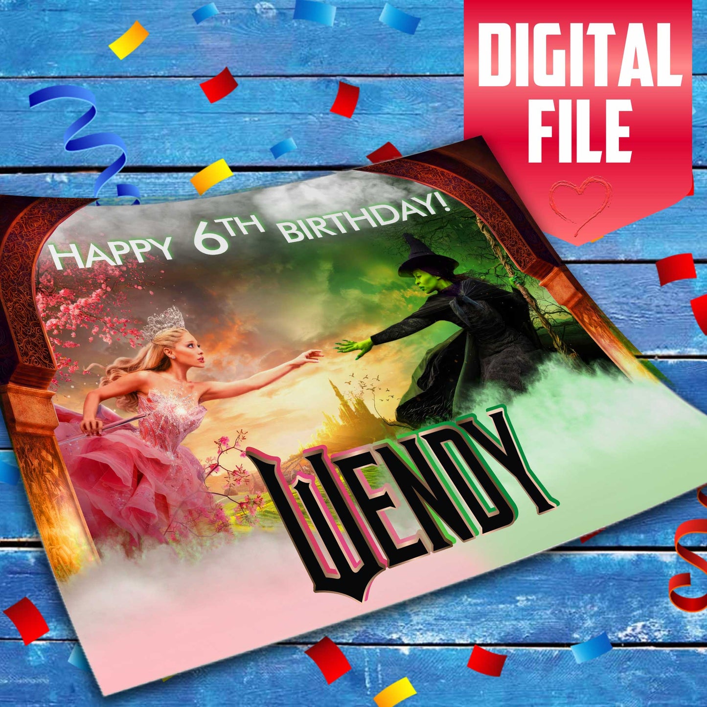 Wicked Birthday Themed Edible Cake Topper - Rectangular Design - Wafer Paper, Sugar Sheet, Chocotransfer