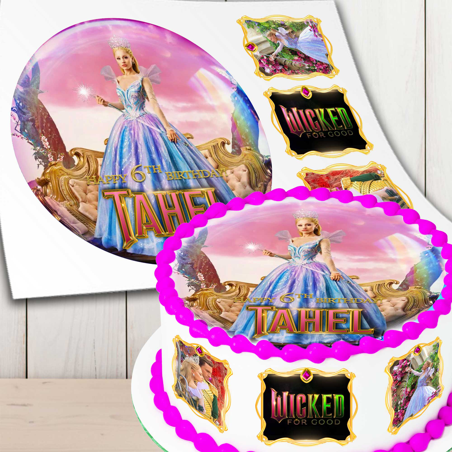Wicked Glinda the Good Witch Cake Toppers β Set of 4 Precut Edible Wafer, Sugar Sheet or Chocotransfer