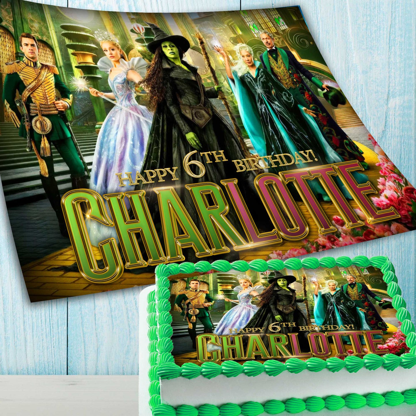 Wicked For Good Birthday Edible Cake Topper β Rectangular Design β Wafer Paper, Sugar Sheet, Chocotransfer