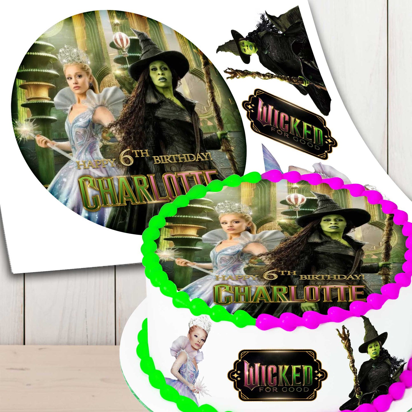 Wicked For Good Cake Toppers β Set of 4 Precut Edible Wafer, Sugar Sheet or Chocotransfer