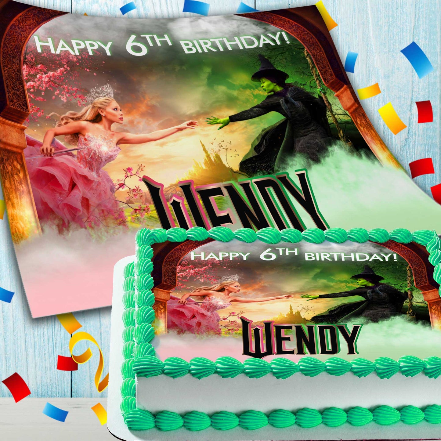 Wicked Birthday Themed Edible Cake Topper - Rectangular Design - Wafer Paper, Sugar Sheet, Chocotransfer