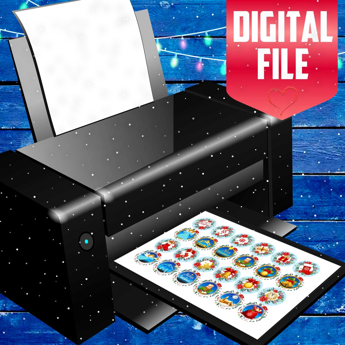 24 Christmas Edible Cupcake Toppers - Precut on Wafer Paper, Sugar Sheet, or without cutting Chocotransfer