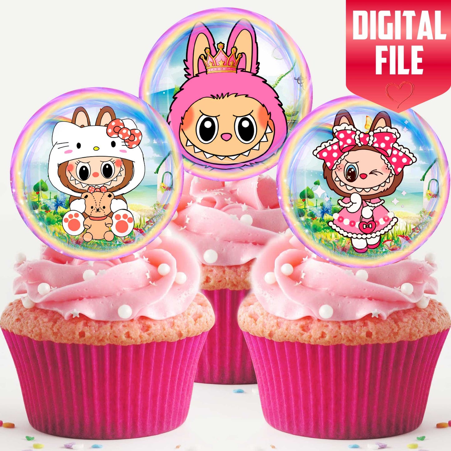 24 Labubu Edible Cupcake Toppers β Precut on Wafer Paper, Sugar Sheet, or Uncut Chocotransfer