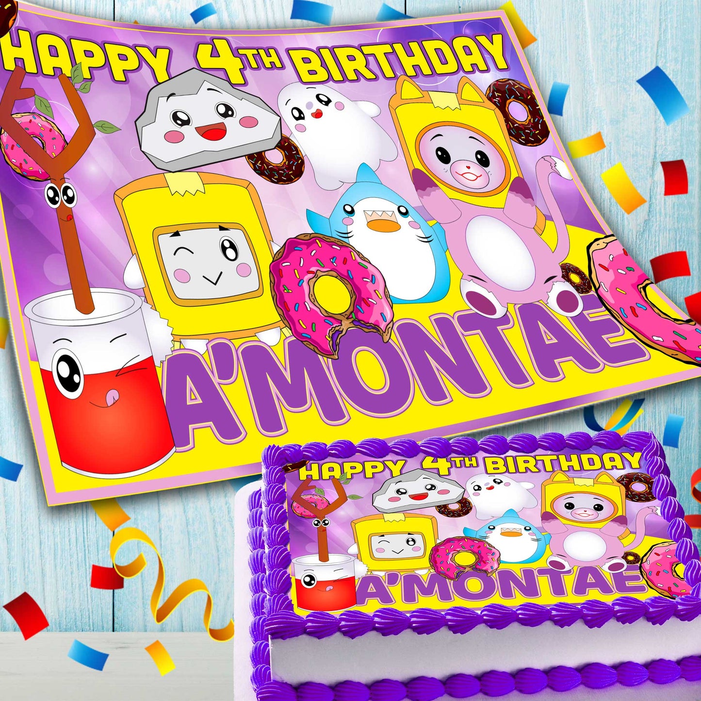 lanky box Birthday Themed Edible Cake Topper - Rectangular Design - Wafer Paper, Sugar Sheet, Chocotransfer