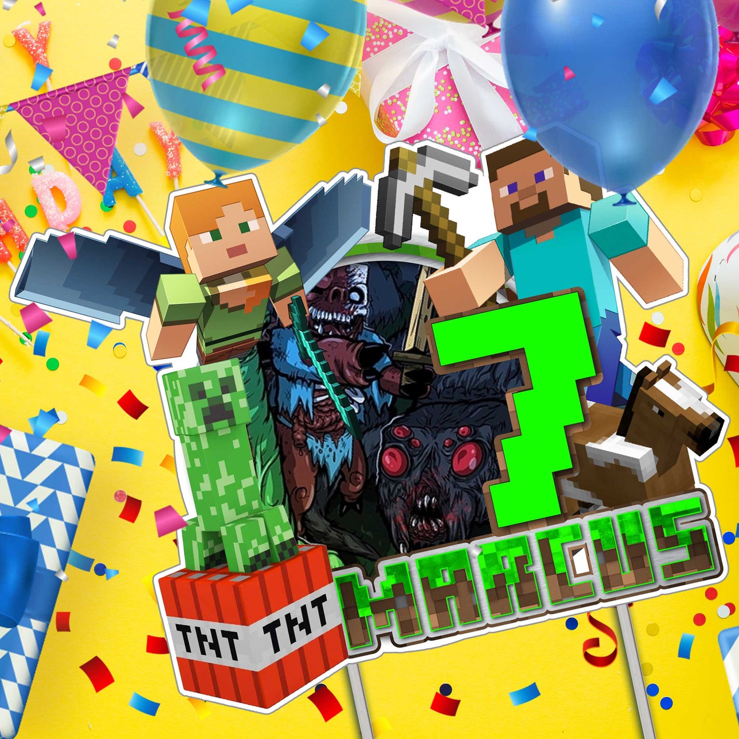 Personalised Minecraft Cake Topper - The Perfect Addition to Your Minecraft Themed Party!
