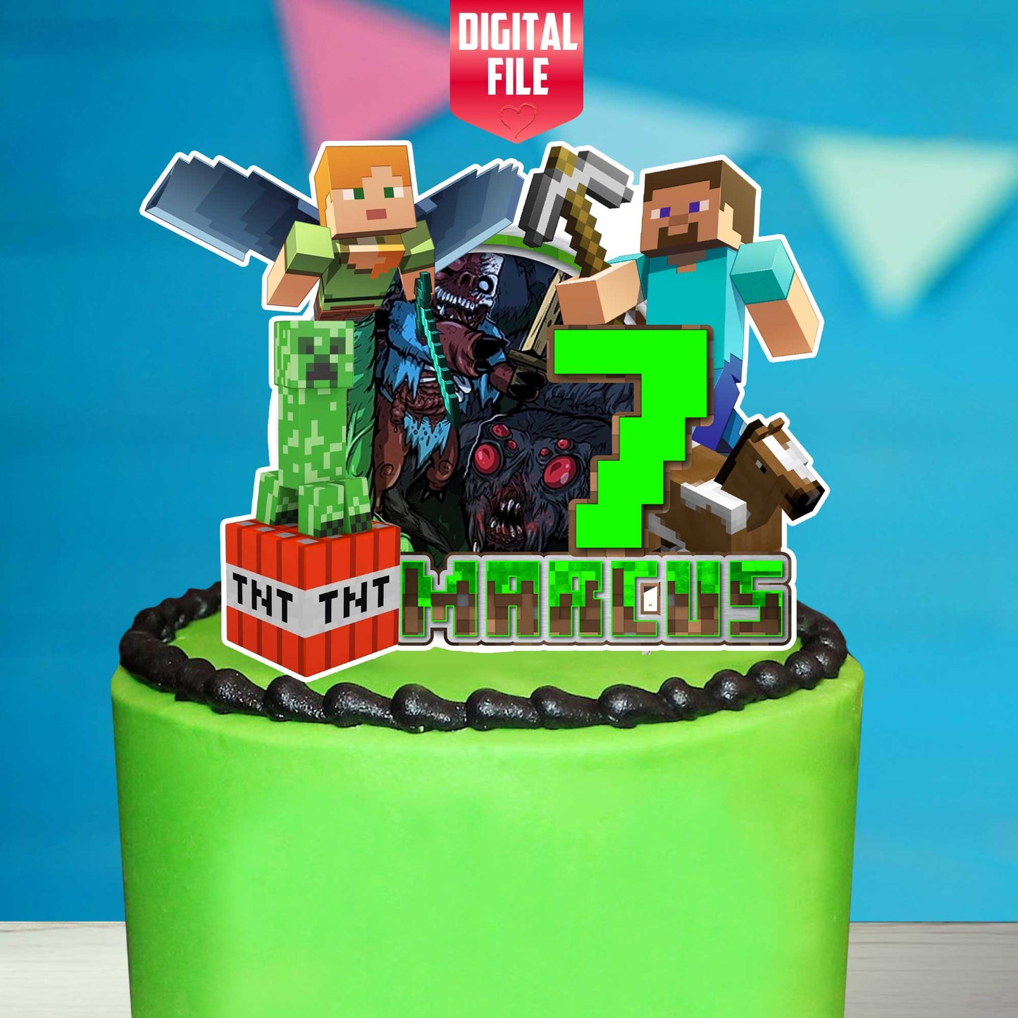 Personalised Minecraft Cake Topper - The Perfect Addition to Your Minecraft Themed Party!