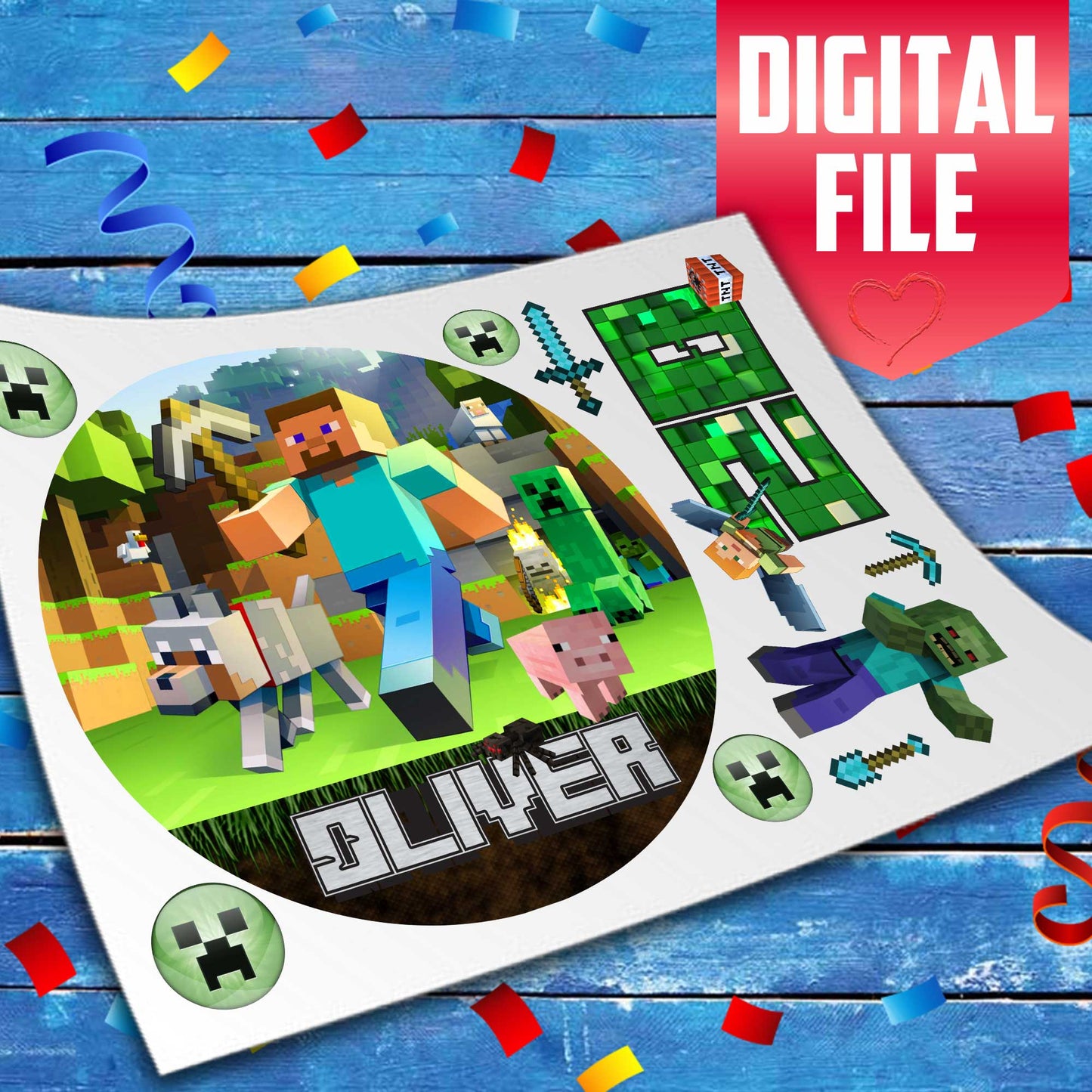 Collection of 10 Pre-cut Minecraft Edible Cake Toppers: Choose from Wafer Paper, Sugar Sheet, or Uncut Chocotransfer Options