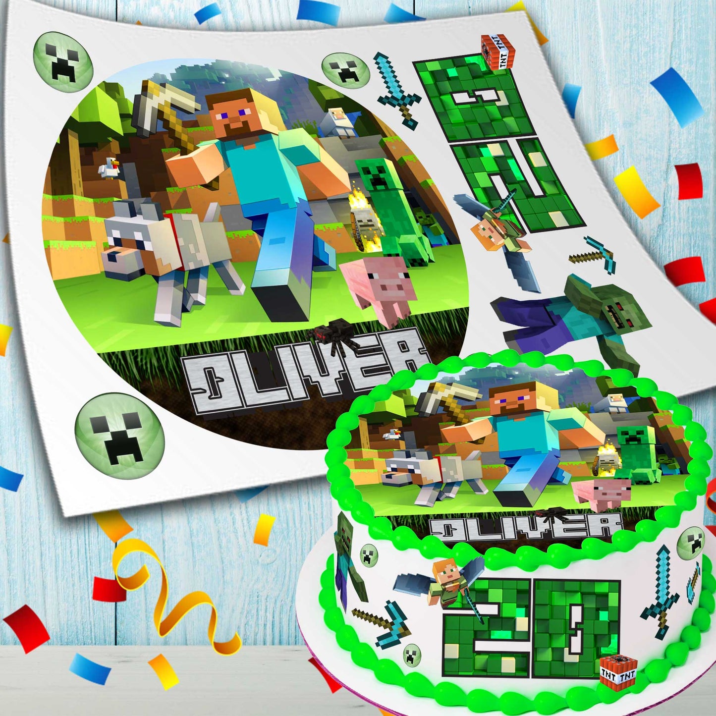 Collection of 10 Pre-cut Minecraft Edible Cake Toppers: Choose from Wafer Paper, Sugar Sheet, or Uncut Chocotransfer Options