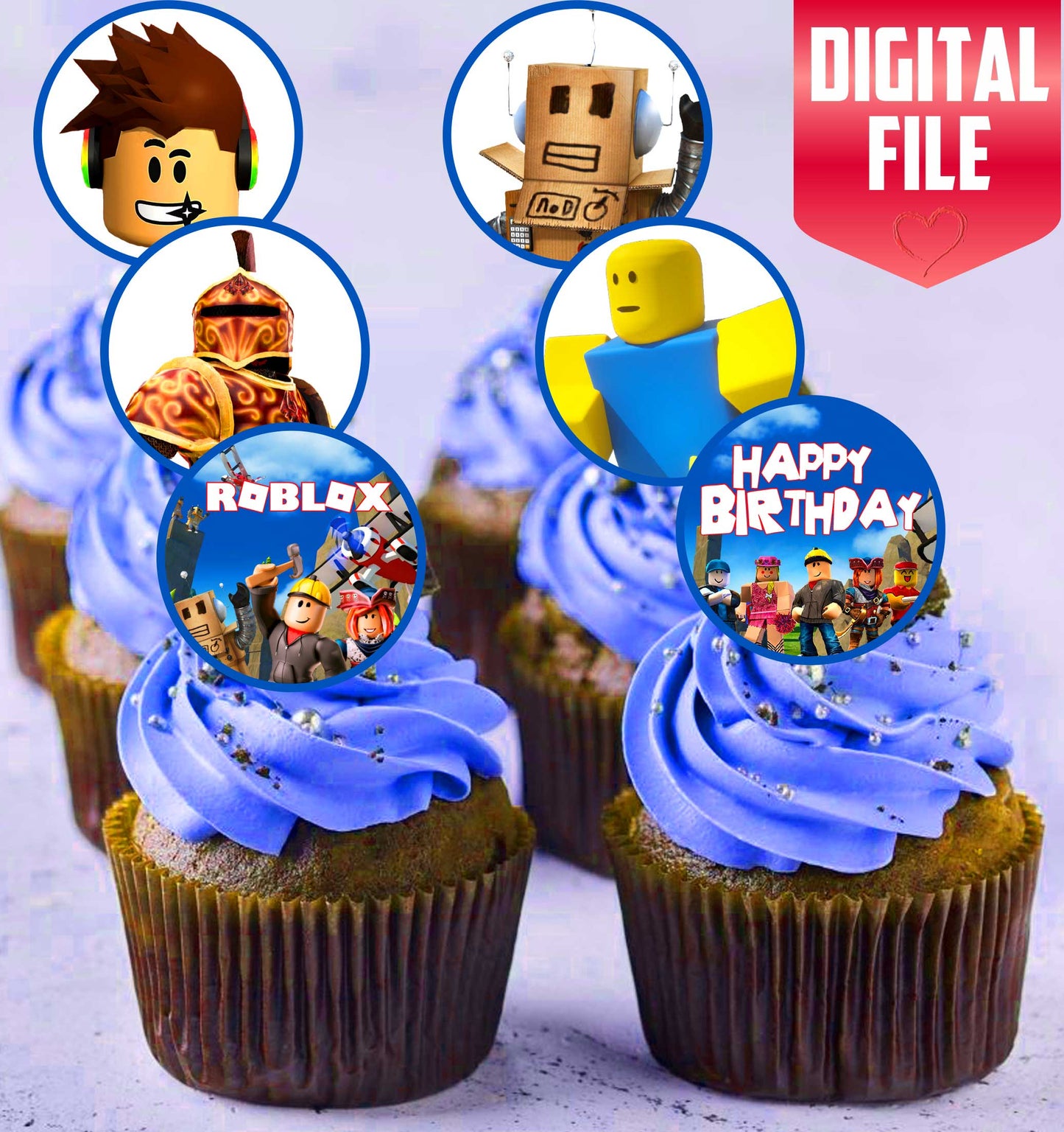 24 Roblox Edible Cupcake Toppers – Precut on Wafer Paper, Sugar Sheet, or Uncut Chocotransfer