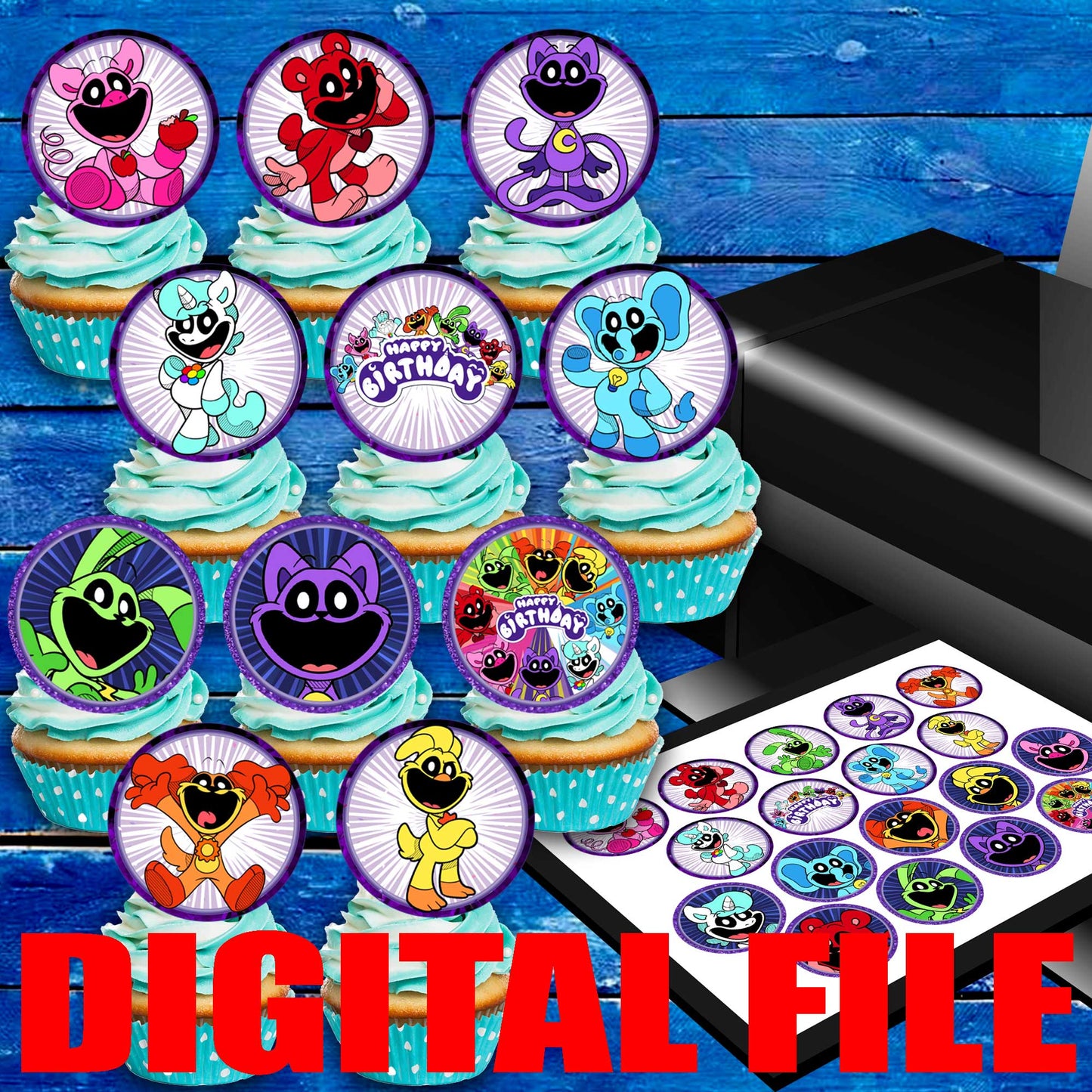 24 CatNap Edible Cupcake Toppers - Precut on Wafer Paper, Sugar Sheet, or without cutting Chocotransfer