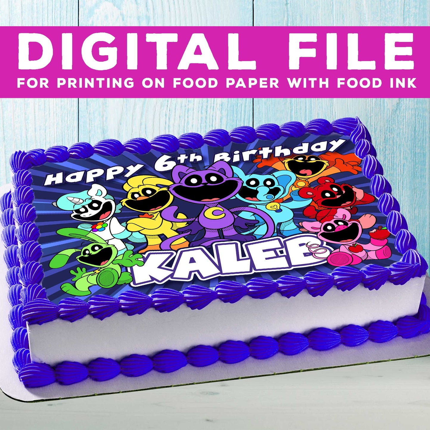 CatNap Birthday Themed Edible Cake Topper - Rectangular Design - Wafer Paper, Sugar Sheet, Chocotransfer