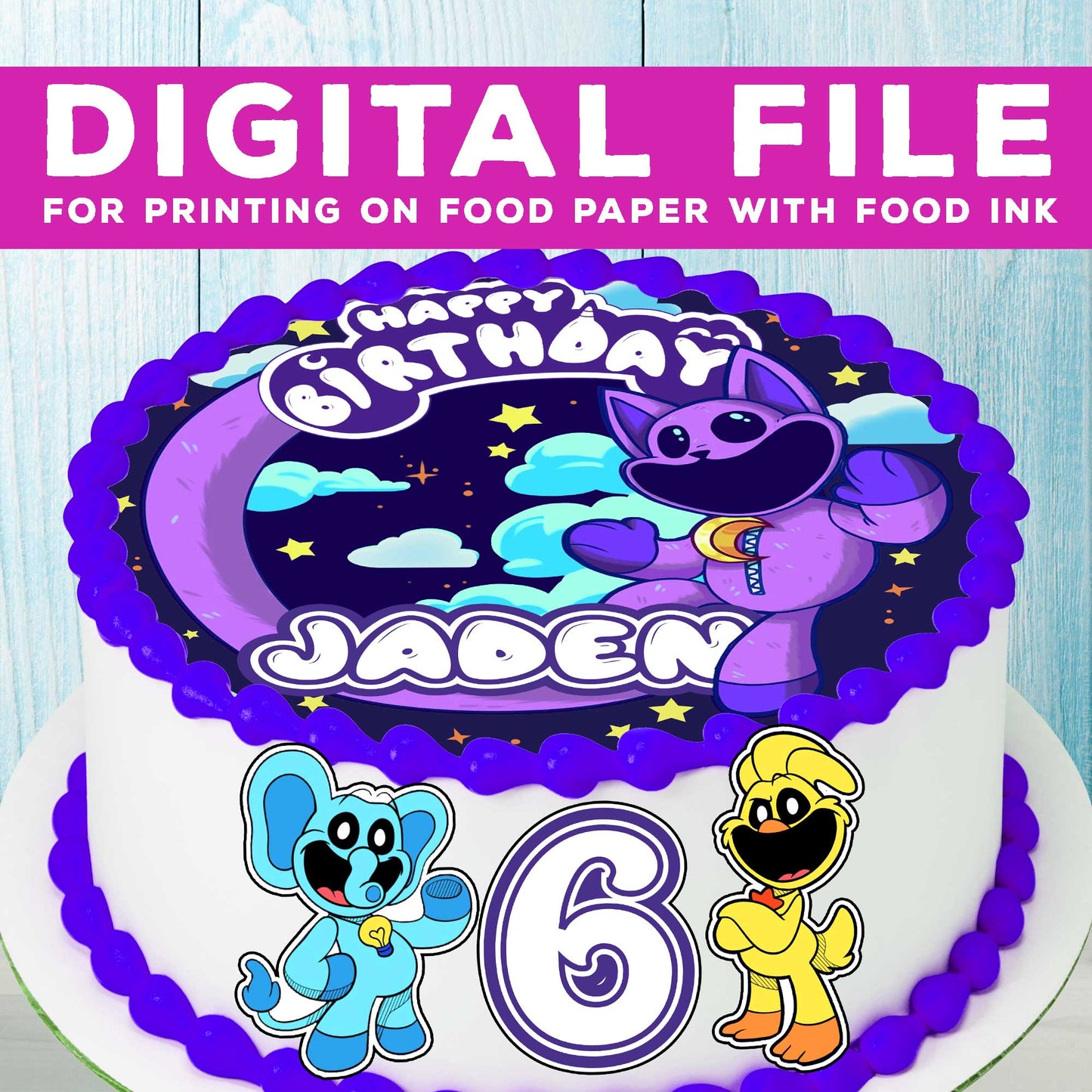 Set of 4 CatNap Edible Cake Toppers - Precut on Wafer Paper, Sugar Sheet, or without cutting Chocotransfer