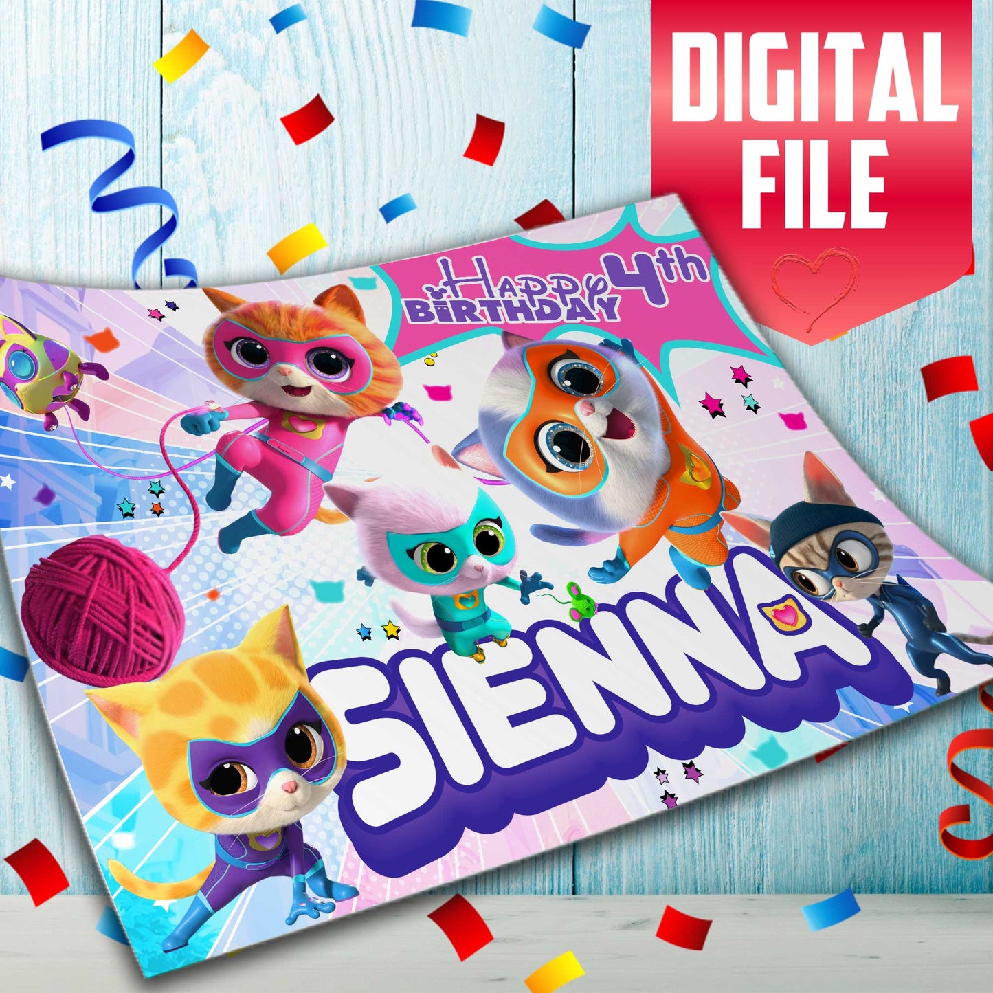 Personalisierter SuperKitties-Kuchenaufsatz – die perfekte Ergänzung für Ihre CatNap-Mottoparty!