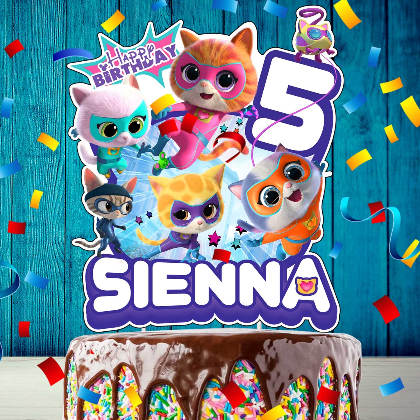 Personalisierter SuperKitties-Kuchenaufsatz – die perfekte Ergänzung für Ihre CatNap-Mottoparty!