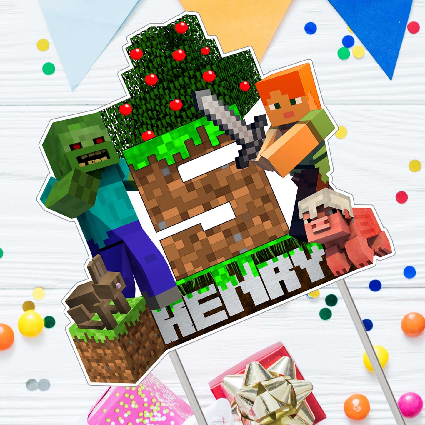 Personalised Minecraft Cake Topper - The Perfect Addition to Your Minecraft Themed Party