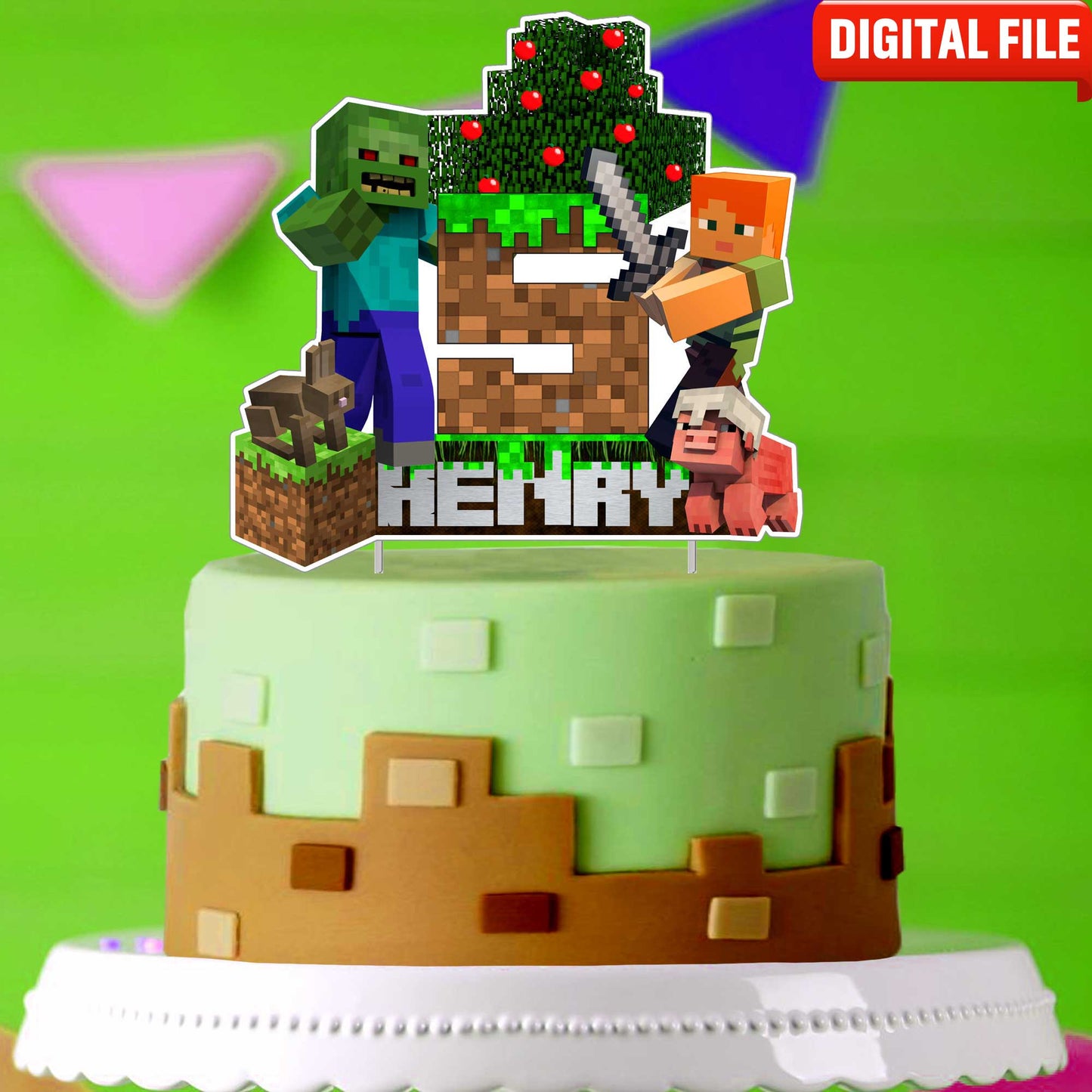 Personalised Minecraft Cake Topper - The Perfect Addition to Your Minecraft Themed Party