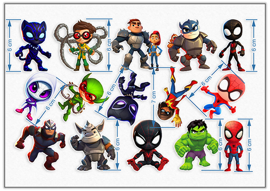 15 Superheros Edible Cupcake Toppers - Choose from Wafer Paper, Sugar Sheet, or Chocotransfer with No Cutting Required