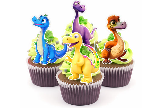 Dinosaurs Edible Cupcake Toppers - 16 Pre-Cut Pieces on Wafer Paper, Sugar Sheet, or without cutting Chocotransfer