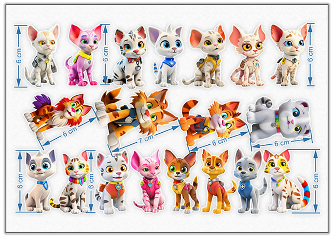 Kittens Edible Cupcake Toppers - 19 Pre-Cut Pieces on Wafer Paper, Sugar Sheet, or without cutting Chocotransfer