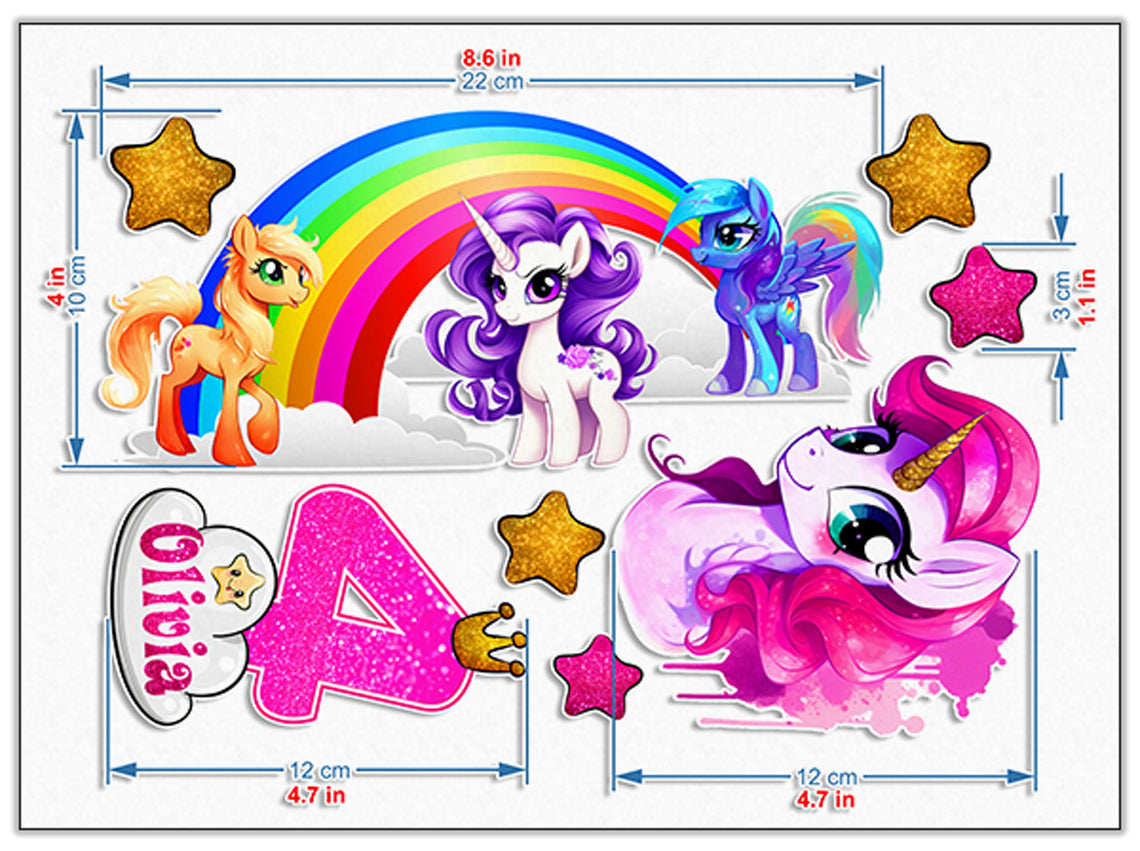 Set of 8 Unicorns Edible Cake Toppers - Precut on Wafer Paper, Sugar Sheet, or without cutting Chocotransfer