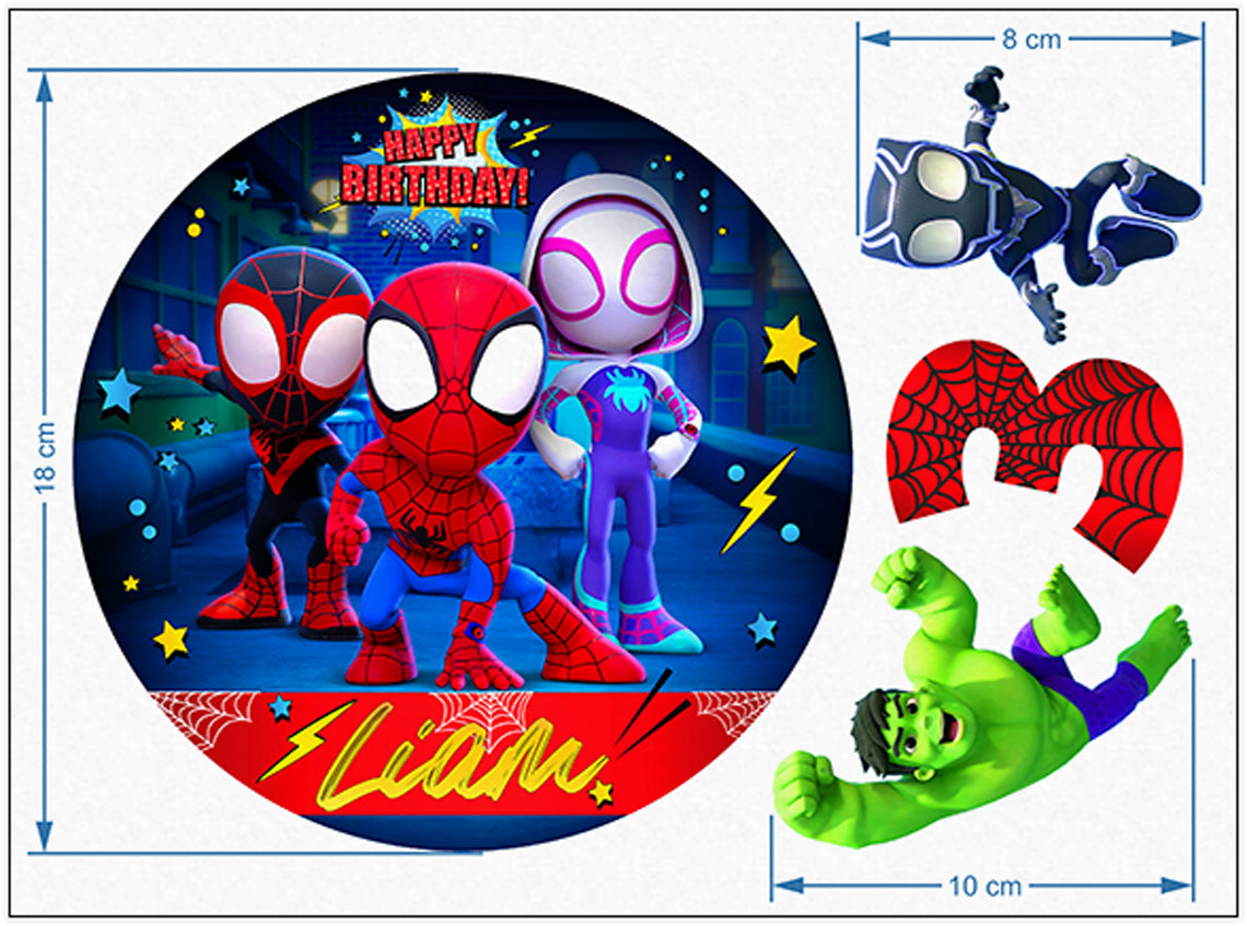 Set of 4 Spidey Edible Cake Toppers - Precut on Wafer Paper, Sugar Sheet, or without cutting Chocotransfer