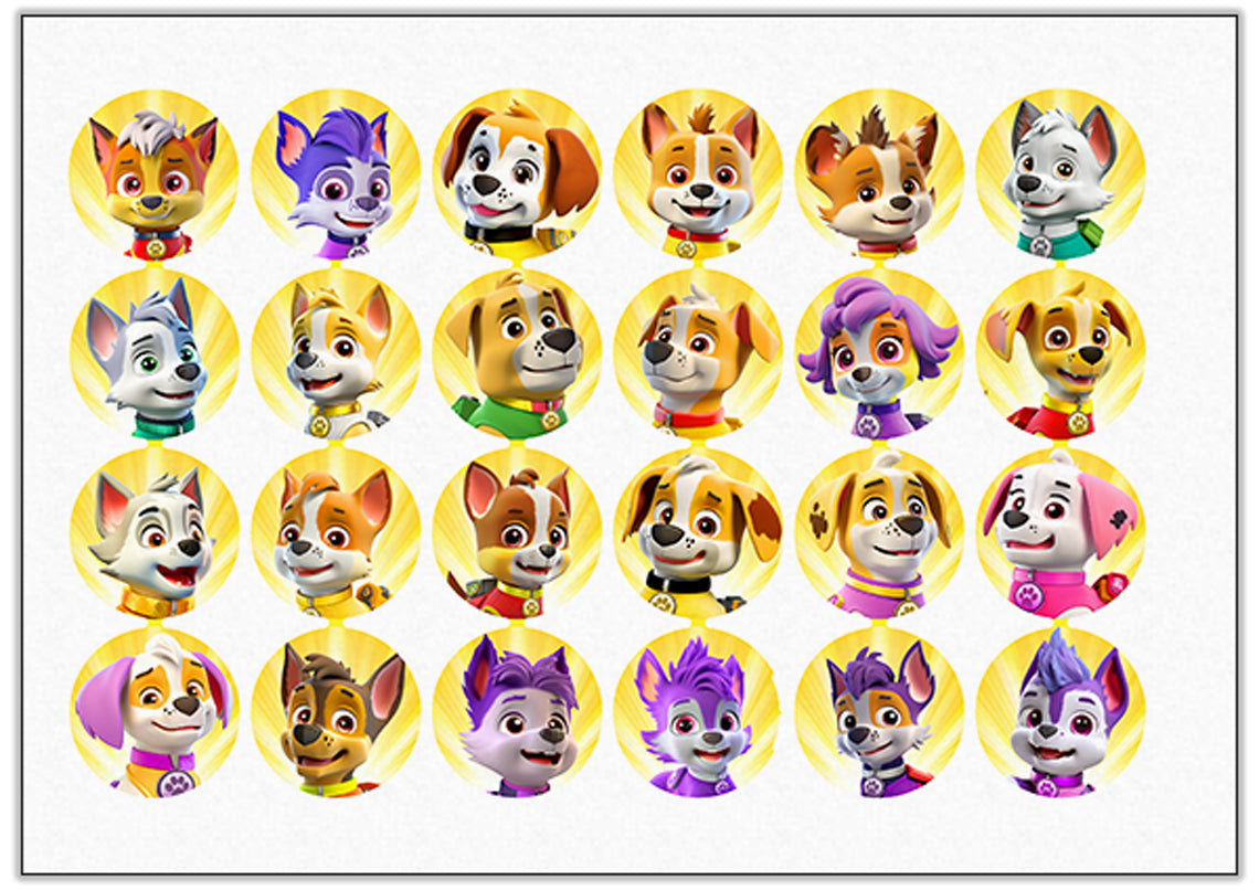 Puppies Edible Cupcake Toppers - 24 Pre-Cut Pieces on Wafer Paper, Sugar Sheet, or without cutting Chocotransfer