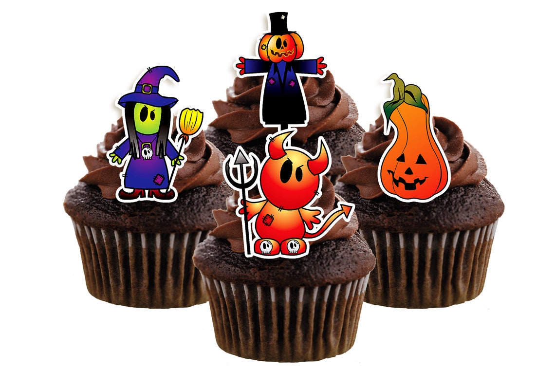 18 Halloween Edible Cupcake Toppers - Precut on Wafer Paper, Sugar Sheet, or without cutting Chocotransfer